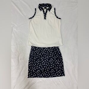 Set Belyn Key Navy and White Floral Collar Top